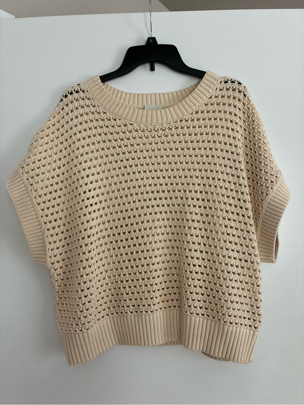 Varley Cream Open-Weave Short Sleeve Sweater